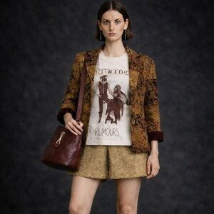 Vintage carpet coat- medium weight blazer fall colors, L